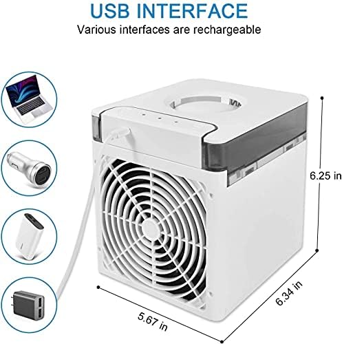 QJOY Lmani Personal Air Cooler, Portable Cooling Air Conditioner With USB, 3 in 1 Evaporative Coolers, Humidifier and Purifier,7 Colors LED Night Desktop Cooling Fan for Office, Home, Travel,Dorm