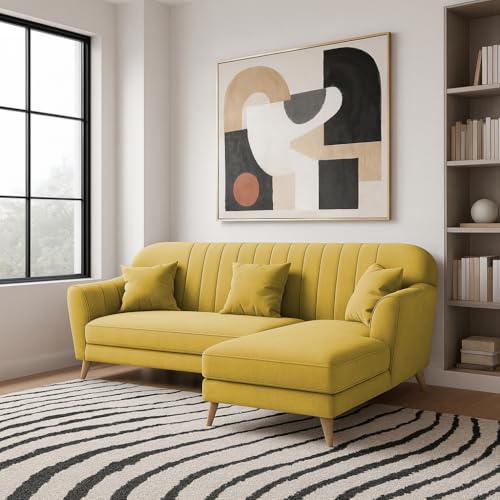 Image of Atticus RHS 4 Seater L Shape Sofa Set for Living Room (Yellow Fabric) Premium Fabric Sofa Set