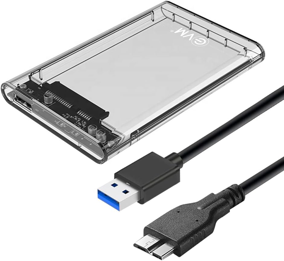 EVM 2.5" SATA SSD Casing USB 3.0 - Portable External Hard Drive/SSD Transparent Case Cover - Fast Transfer Speeds Upto 5Gbps, On-The-Go Storage & Data Backup (ESC-TP01)