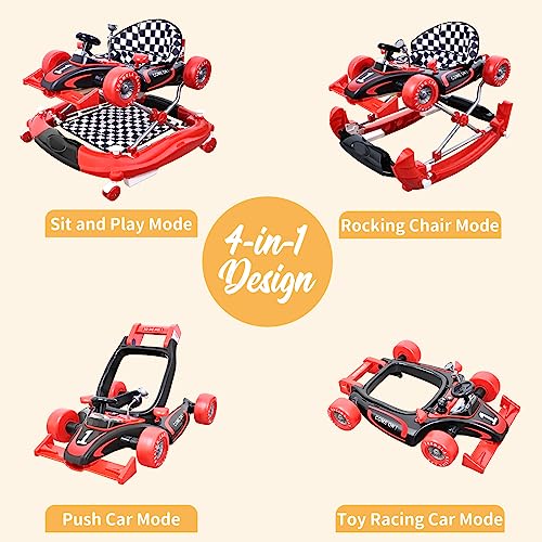 Baby Walker with Wheels, Activity Center Anti-Rollover, Comfortable seat, Steering Wheel, Music, Lights, 4 Height Adjustable Foldable Baby Walkers for Boys and Girls from 6-18 Months with Footrest - Thumbnail 2