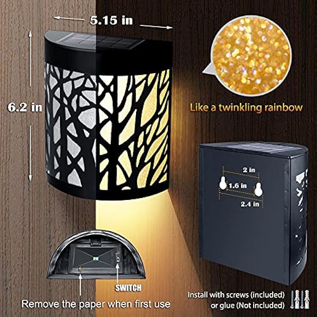 DenicMic Solar Wall Lights Wall Sconce Warm White Color Changing Decorative Lamps