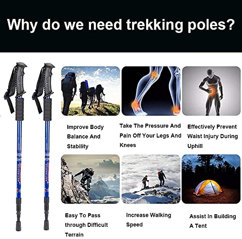 Image of Trekking Poles (2 Pack), Collapsible & Adjustable Hiking Sticks for Men & Women, Lightweight Aluminum Walking Poles with Anti-Shock System & Accessories - for Trekking, Hiking, Walking (Blue)