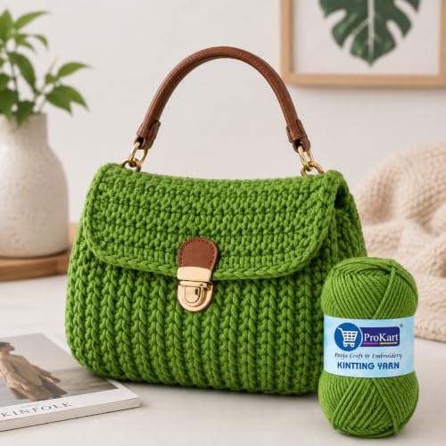 Image of ProKart Premium Woolen 4 Ply Hand Knitting Wool Yarn | Fine Weight Soft Yarn for Sweater, Scarf, Hat, Baby Clothes, Purse, Gift Bags & DIY Craft Accessories (Turtle Green, 100gms x 1 Pack) - PRO25