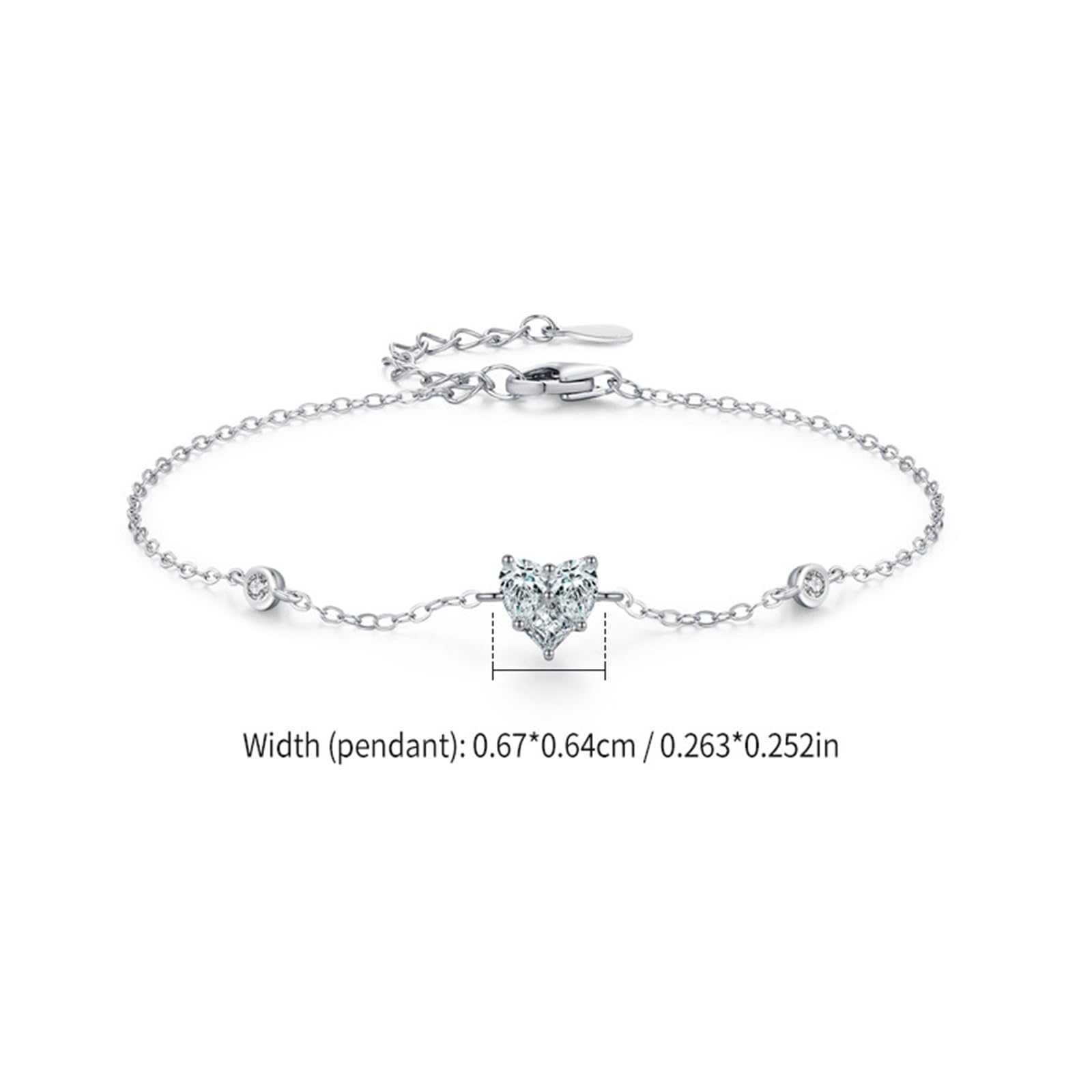 Au 375/585/750 Bracelet pour femme en or blanc véritable, classique cœur pour femme avec cœur créé en laboratoire Diamant coupe goutte, Bracelets en or blanc 9 K/14 K/18 K