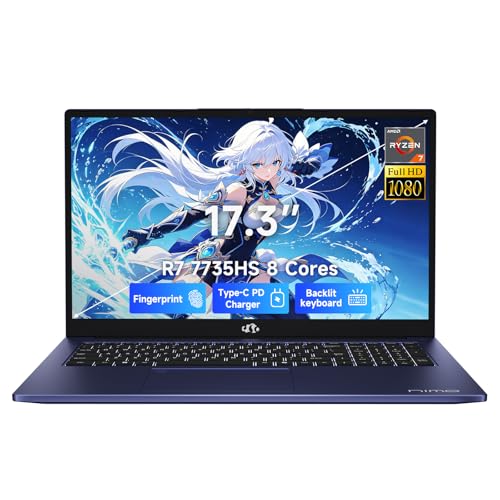 Image of NIMO 17.3 inch FHD IPS Laptop, AMD Ryzen 7 7735HS(8-Core, Beats i7-12650H) 16GB DDR5 1TB SSD, Backlit Keyboard Fingerprint, Radeon 680M GPU, Win 11 Gaming Computer with 100W PD for Business Student
