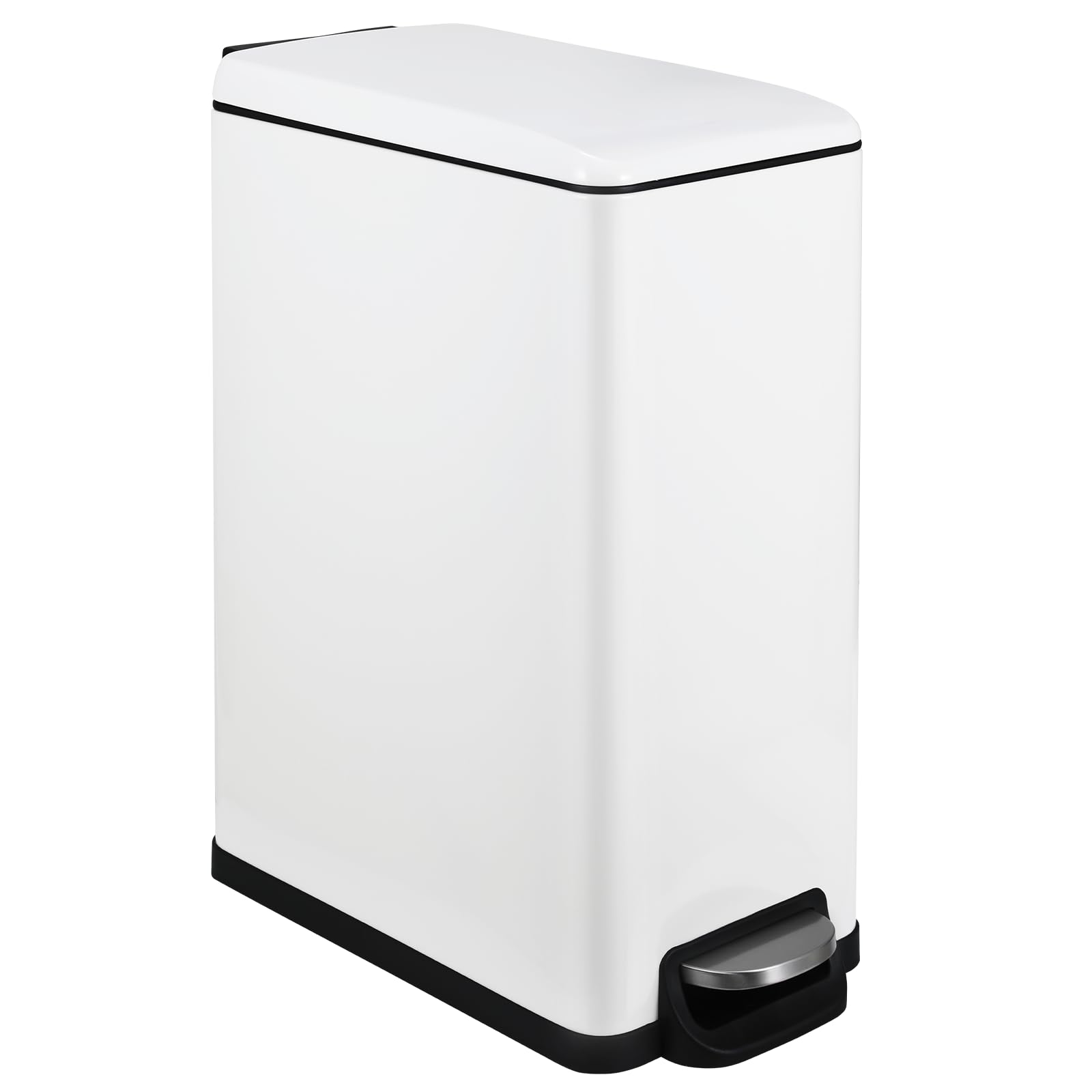Clevich 50L Stainless Steel Slim Trash Can with Lid, Airtight Large Kitchen & Bathroom Garbage Bin, Foot Pedal Step Bin with Removable Inner Bucket, Space-Saving Design for Narrow Spaces (White)