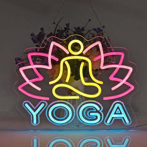 Image of Yoga Neon Sign, Neon Lights Hanging Wall Art Decoration for Home Business Yoga Studio Fitness Club Zen Meditation Room, USB Powered Ultra Bright Dimmable, 15.75 * 12.6 inches
