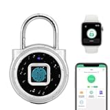 Gym Locker Padlock eLinkSmart Fingerprint Padlock Bluetooth App Authorized View Record Waterproof Security Keyless Smart Combination Lock for Outdoor Locker Backpack Gun Case Silver