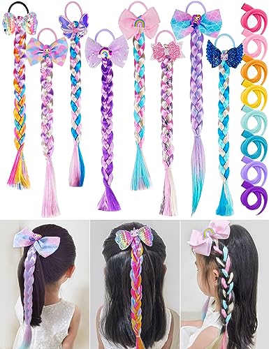 Aphlos 16 Pack, 8 Styles Hair Braids For Kids Girls Colored Hair Extensions And Braids Hair Accessories For Kids Colorful Hairpieces Clips In Hair For Girls Crazy Hair Day Accessories Colored Ponytail Hair Extensions #TOP9