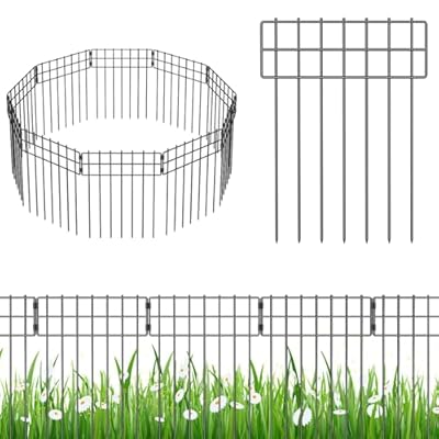 Animal Barrier Fence, 17 in(H) X 13 Ft(L) No Dig Garden Decorative Fencing, Rustproof Metal Wire Panel Garden Fence Border for Dog Rabbits Ground Stakes Fence and Outdoor Landscape Patio (10)