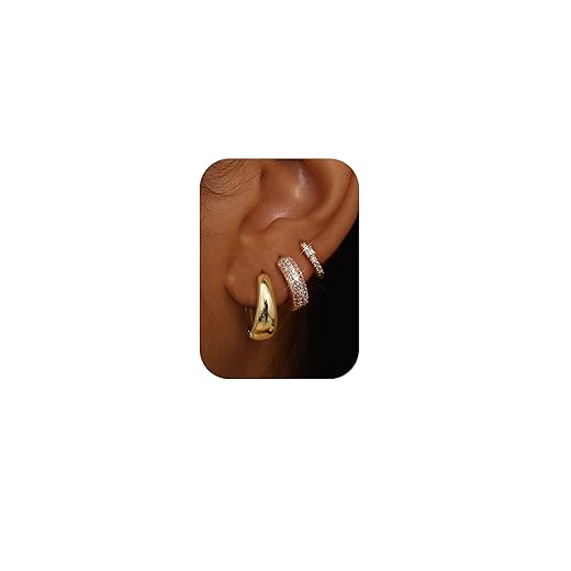 LOLIAS Small Chunky Gold Hoop Earrings for Women Hypoallergenic Gold Silver Hoops for Sensitive Ears Non Tarnish 14K Gold Filled Huggie Hoop Earring Stacks for Multiple Piercing Lightweight 3Pairs