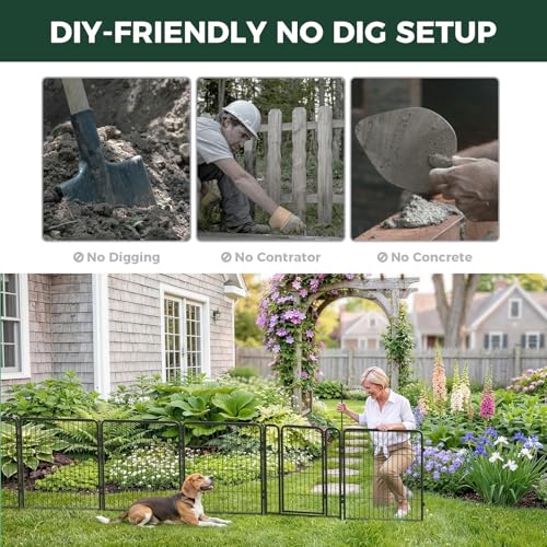 Image of FXW No Dig Garden Fence, Outdoor for Yard, 32in(H) x 36.4ft(L), 16 Panels | Heavy-duty Metal Animal Barrier, Dog-friendly yard, Flower bed protection, Flexible layout, Decorative