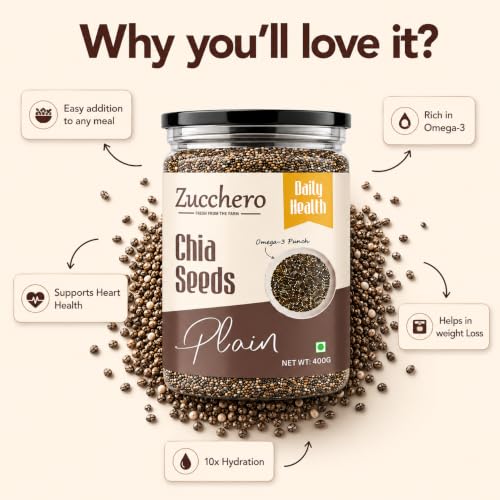 Image of Zucchero Chia Seeds (1kg) - Double Sortex Clean Super Seeds for eating | Omega-3 Loaded | Calcium Rich| Weight Management | Lab Tested | Best for overnight soaking
