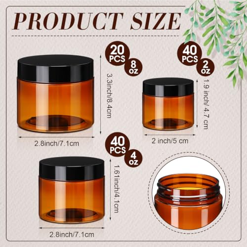 Image of Tanlade 100 Pcs 8 /4 /2 oz Amber Plastic Cosmetic Jars with Lids Empty Leak Proof Container Refillable Cosmetic Jars Airtight for Cream, Lotion, Powder, Ointment, Beauty Products Travel Storage (Round)