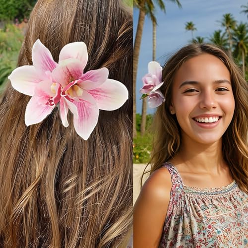 2 Piezas Pinzas de Pelo Florales Rosadas Clip de Orquídea y Plumeria para Niñas miniatura 5