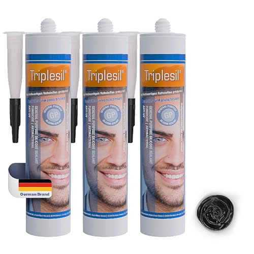 Triplesil Mastic Silicone – Haute Température 3 x 310 ml Cartouche de Silicone Universel pour Salle de Bain-Cuisine & Bricolage-Imperméable & Résistant aux UV – Pour Intérieur & Extérieur(noir)