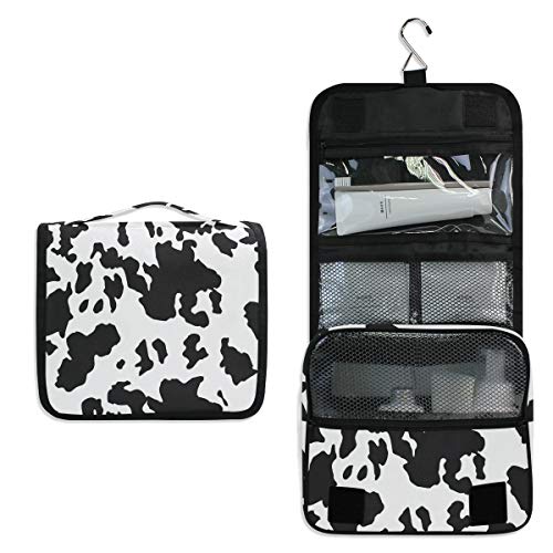 Hanging Travel Toiletry Bag Kit Makeup Case Cosmetics Organizer for Men Women Leopard (cow pattern)
