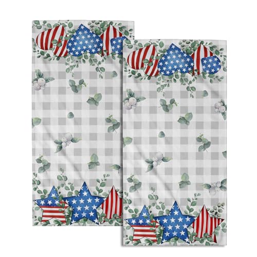 Giwawa America Stars Hand Towels Set of 2 Eucalyptus Patriotic Fingertip Towels 4th of July Soft Washcloth Towel for Kitchen Bathroom Home Decor