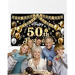 Mocsicka 50th Birthday Banner Backdrop Black and Gold Happy Birthday Decorations Banner for Men Women Fifty Years Old Party Supplies Photo Booth Props (Gold and Black, 70.8x43.3 inch) - Image 4