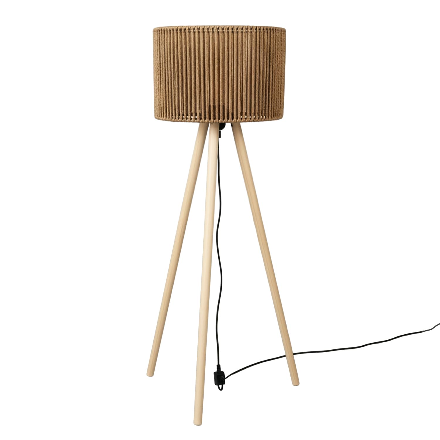 Jolliman Rattan Floor Lamp with Wood Tripod Stand Handwoven Lampshade, Tall Standing Lamp Farmhouse Bedside Light for Living Room, Bedroom, Office, Corner Reading Lamp