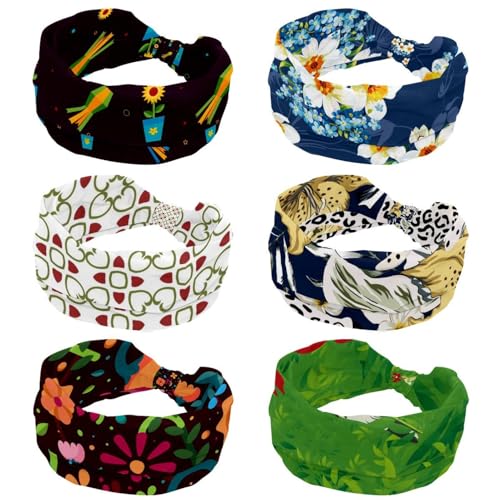Lot de 6 bandeaux larges fleuris élastiques pour femme pour le sport