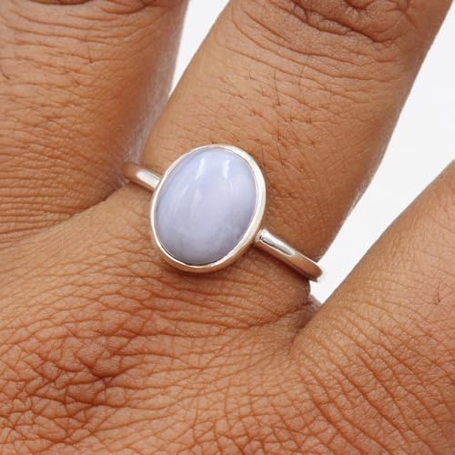 Bague agate bleue ovale en argent 925 le cadeau d'anniversaire parfait pour elle