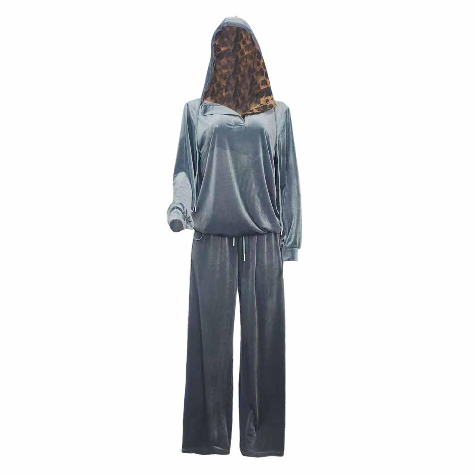 Generisch Tuta da jogging da donna, a maniche lunghe, per sport, taglie forti, da jogging, streatwear, 2 pezzi, calda, comoda, con cappuccio e pantaloni da jogging