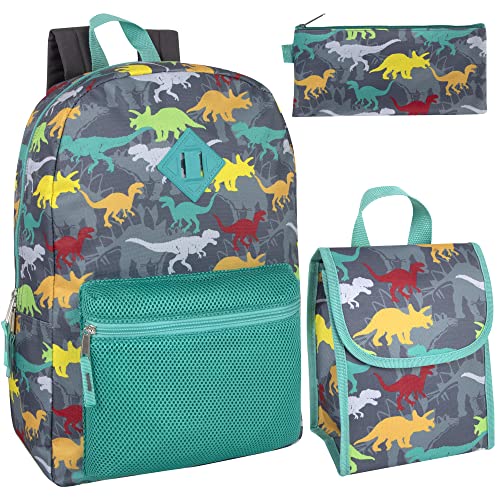 Mochila com lancheira e estojo de lápis para meninas e meninos, mochilas de 43 cm para crianças para escola, Dinossauros dançantes, Large