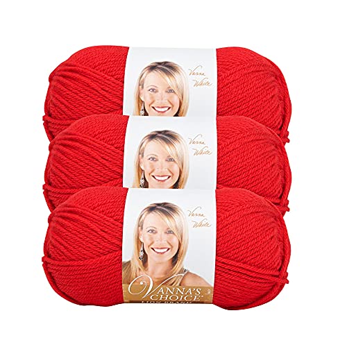 Image of Lion Brand Yarn, Vanna's Choice Crochet Yarn, Scarlet, Red, 3 Pack | Everyday Basic Worsted Weight Acrylic Knit & Crochet Fiber for Blankets, Bags, Sweaters, Hats, Scarves