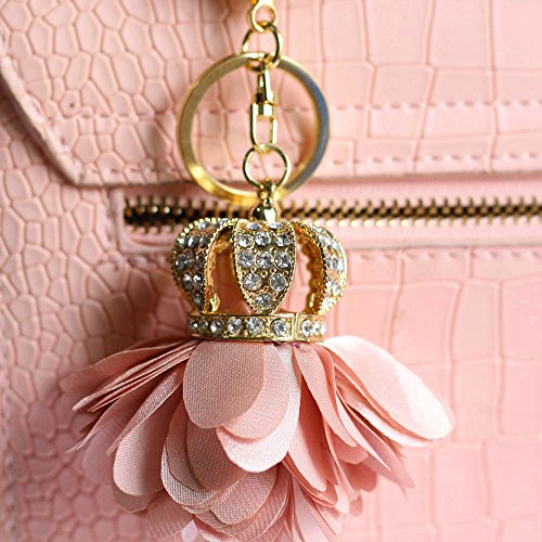 Bolbove Flower Crown Keychain Crystal Keyring Rhinestones Purse Pendant Handbag Charm (Pink) #TOP4