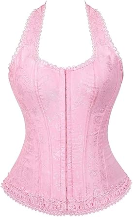 HNGHOU Womens Boned Lace up Corsets Push Up Shapewear Top Overbust Corset Bustier Tops