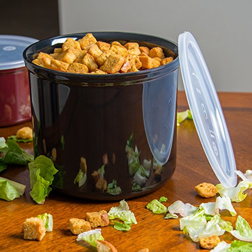 Carlisle Foodservice Products Round Storage Container With Lid, 4 Quart Crock, Black #TOP4