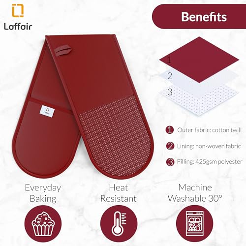 Double Oven Gloves Heat Resistant by Laffair® - Maroon Oven Gloves - Non-Slip Silicone - Modern Oven Mitt & Potholder for Home Cooking - Maximum Heat Protection - Cosy Home Interiors Double Oven Gloves Heat Resistant by Laffair® - Maroon Oven Gloves - Non-Slip Silicone - Modern Oven Mitt & Potholder for Home Cooking - Maximum Heat Protection - Image 3