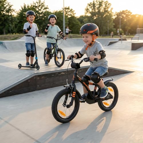 Miniatura 5 de Prometheus Bicycles Bicicleta Niño 4 Años Bicicleta Niña 4-6 Años 14 Pulgadas Bici Niños - Infantil Con Pedales Ruedines Y Freno Contrapedal Negro Mate
