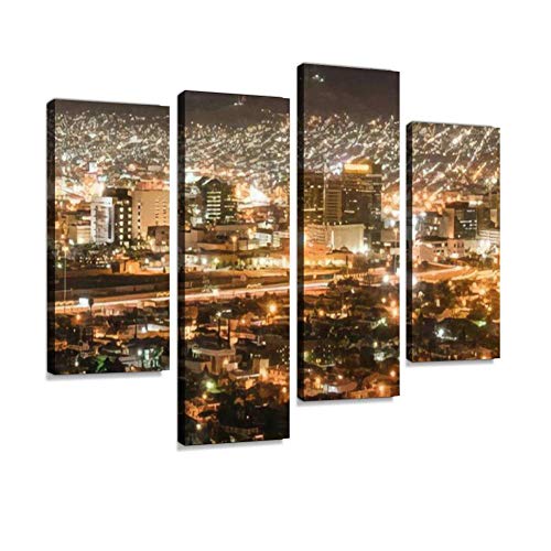 El Paso, Tx October 26, 2017 Night Skyline Of El Paso, Texas Canvas Wall Art Hanging Paintings Modern Artwork Abstract Picture Prints Home Decoration Gift Unique Designed Framed 4 Panel #TOP15