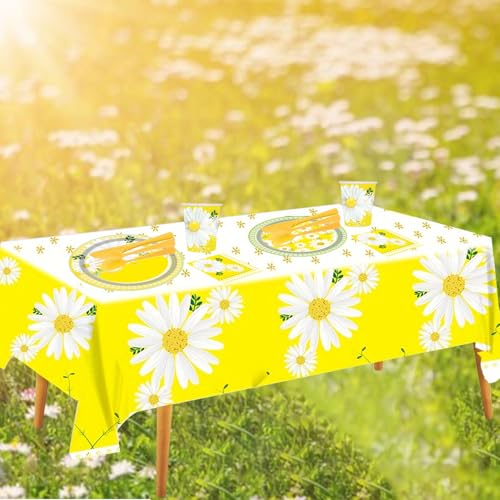 PAMMYAN Yellow Daisy Flower Plate - Spring Dessert Paper Plates, Boho Wildflower Daisy Floral Paper Plates, Napkins Cups Plastic Forks Knives Spoons for Office Birthday Tea Party by PAMMYAN - Used condition - Image 6
