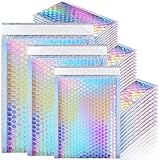 MOUCHOT Bubble Mailers, 50 Pack Holographic Bubble Mailers with 3 Sizes, Waterproof Self Seal Adhesive Foil Glitter Glamour Shipping Bags for Mailing, Packing, Small Business, Jewelry Makeup Supplies