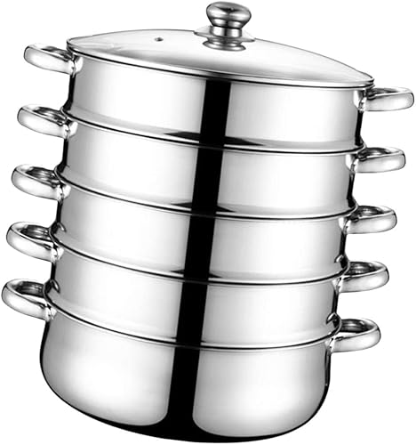 Miniatura 8 de DOITOOL Vaporizador de acero inoxidable, ollas de vapor de 5 niveles con tapa, ollas para cocinar al vapor (5 capas de 11.0 in)