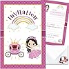 10 cartes invitation anniversaire fille • 10 enveloppes • Thème Princesse, Carrosse, Arc en ciel • Pour inviter filles…