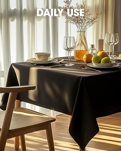 Image of Pureegg Rectangle Table Cloth 60 inch x 102 inch - Durable Polyester Tablecloth Offers Reusable & Washable Protection, Ideal for Outdoor Party, Picnic, Wedding, Banquet and Birthday, 12 Pack, Black