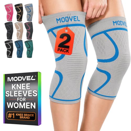 Image of Modvel 2 Pack Knee Brace for Women - Knee Support for Walking, Knee Compression Sleeves for Pain Relief, Knee Sleeves for Women, Knee Brace for Sports, Workouts & Arthritis