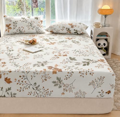 Image of VOMZER King Size (72x78) 300 TC Soft Cotton Feel Microfiber All Around Elastic Fitted Double Bedsheet with 2 Pillow Covers | Maple Tree