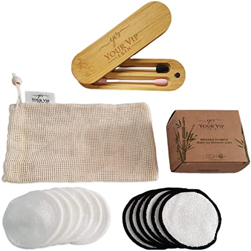 YOUR VIP SKIN® - 2x Bastoncillos Oidos + 12 Discos Desmaquillantes Reutilizables, Bastoncillos Maquillaje + Algodones desmaquillantes, Bastoncillos Oidos Bambu, Bastoncillos Oidos Reutilizables