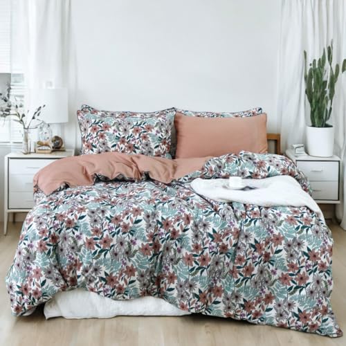 Parure de lit 100% coton double motif botanique terre cuite
