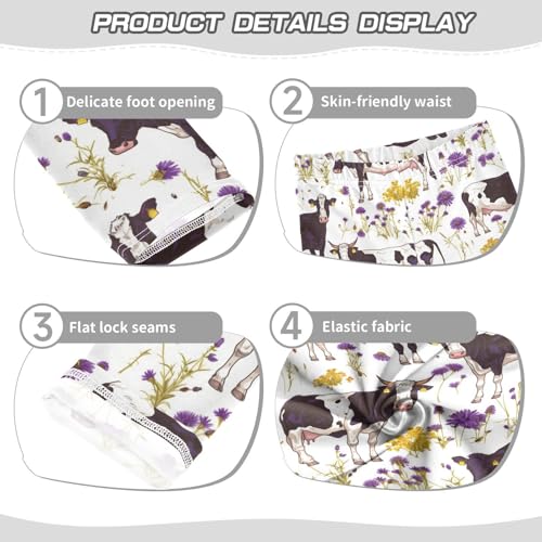 Wusikd Black White Cow Girls' Leggings Toddler Doodles Print Daisies Kids Yoga Pants Dance Active Tights 4T3