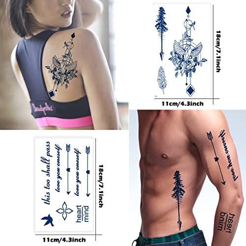 Padoun Arrow Semi Permanent Tattoo, 6-Sheet Long Lasting 1-2 Weeks Temporary Tattoos Arrow Feather English Letter Bird Tattoo Stickers, 100% Plant-Based Ink Infinity Realistic Fake Tattoos For Women Kids Waterproof #TOP2