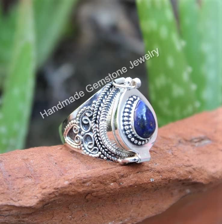 Lapis Lazuli Ring, Poison Box Ring, September Birthstone Ring, Teardrop Stone Ring, Blue Lapis ~ Gemstone Ring, Locket Ring, Openable Ring, Designer Poison Pill Box, Lapis Lazuli Jewelry