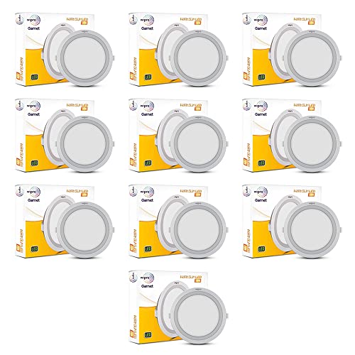 Image of wipro Garnet 20W Round Led Wave Panel Light for Ceiling|Neutral White Light (4000K)|Ultra-Slim Design|Recessed Down Light for False Ceiling|Pop Ceiling Light|Cutout-200Mm|Pack of 10