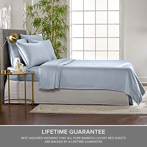 Image of Pure Bamboo Split King Sheets, Genuine 100% Organic Viscose Derived from Bamboo Bed Sheet Set, Soft & Cooling, Double Stitching, 2 Fitted Sheets (Split King, Sterling Blue)