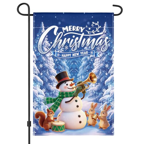 AhfuLife drapeau jardin bonhomme neige 12x18 pouces